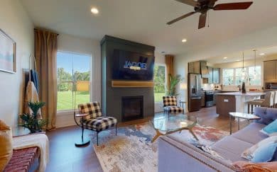 National Farmhouse 3rdBay_Liv Room National Farmhouse Fireplace Feature