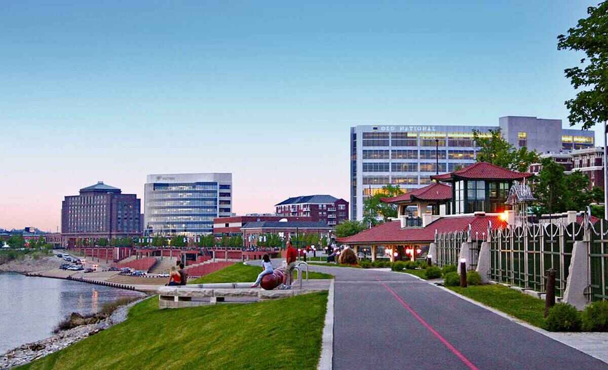 An Urban Landscape with a River and Park, Promoting New Homes in Evansville, IN